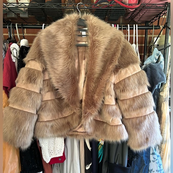 Chico’s Faux Fur & Suede Bolero Jacket Brown Boho Luxe Quiet Luxury Size 1 US 8 - Picture 7 of 9
